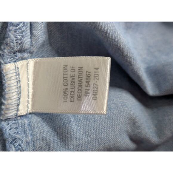 Christopher & Banks Blue Cotton Denim Embroidered Flower Shirt Size Small - Picture 8 of 9